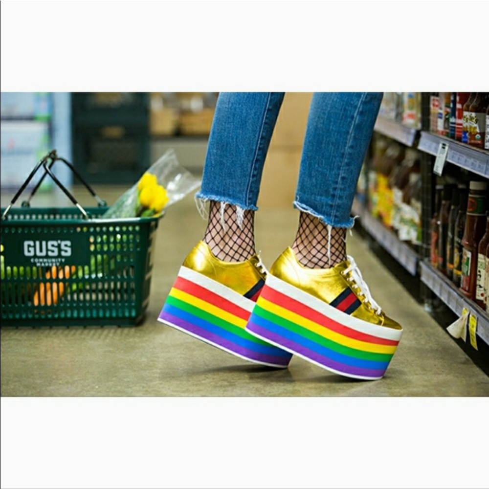 Gucci Peggy Gold Platform Rainbow Sneakers 38.5